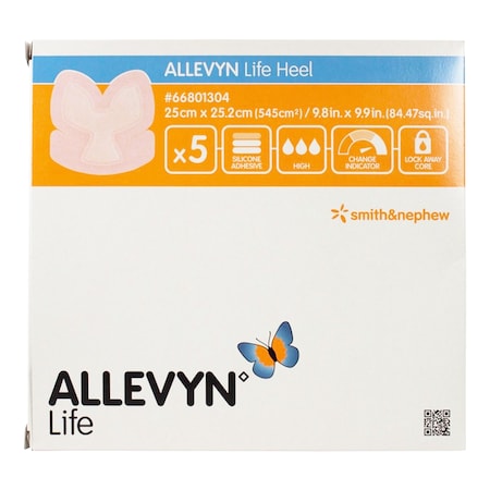Allevyn Life Foam Dressing 9-4/5 X 9-9/10 Inch With Border Film Backing Silicone Gel Adhesive Heel Sterile, 5PK 66801304